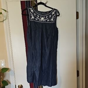 Nine West Navy Sleeveless Dress with White Embroidery